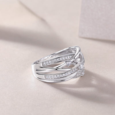 Elegant Triple Layer Moissanite Diamond Silver Ring