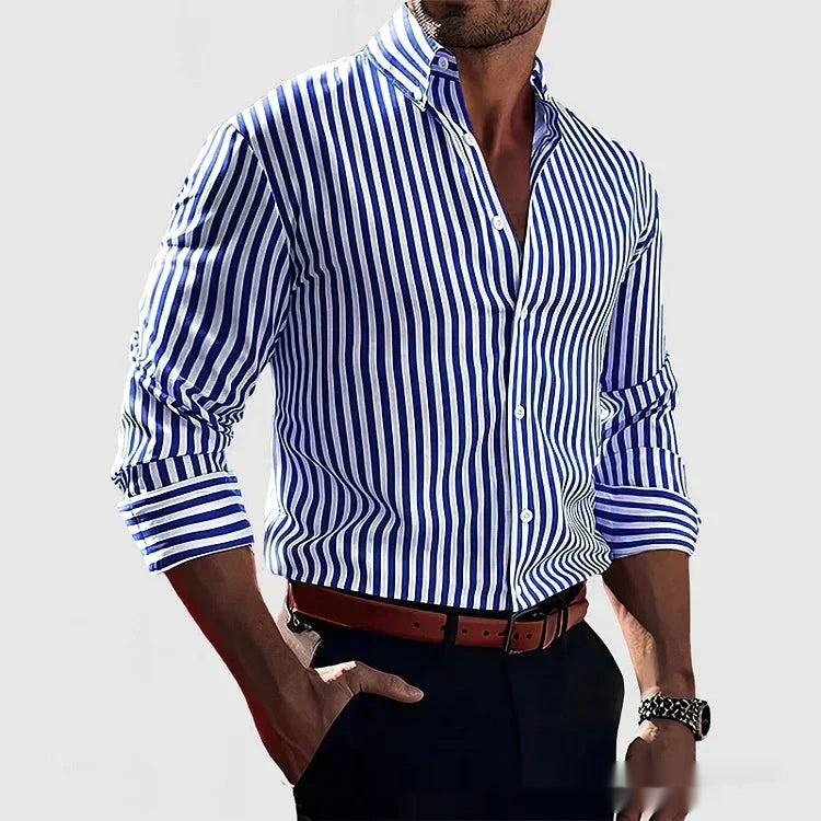 Striped Long Sleeve Collared Shirt