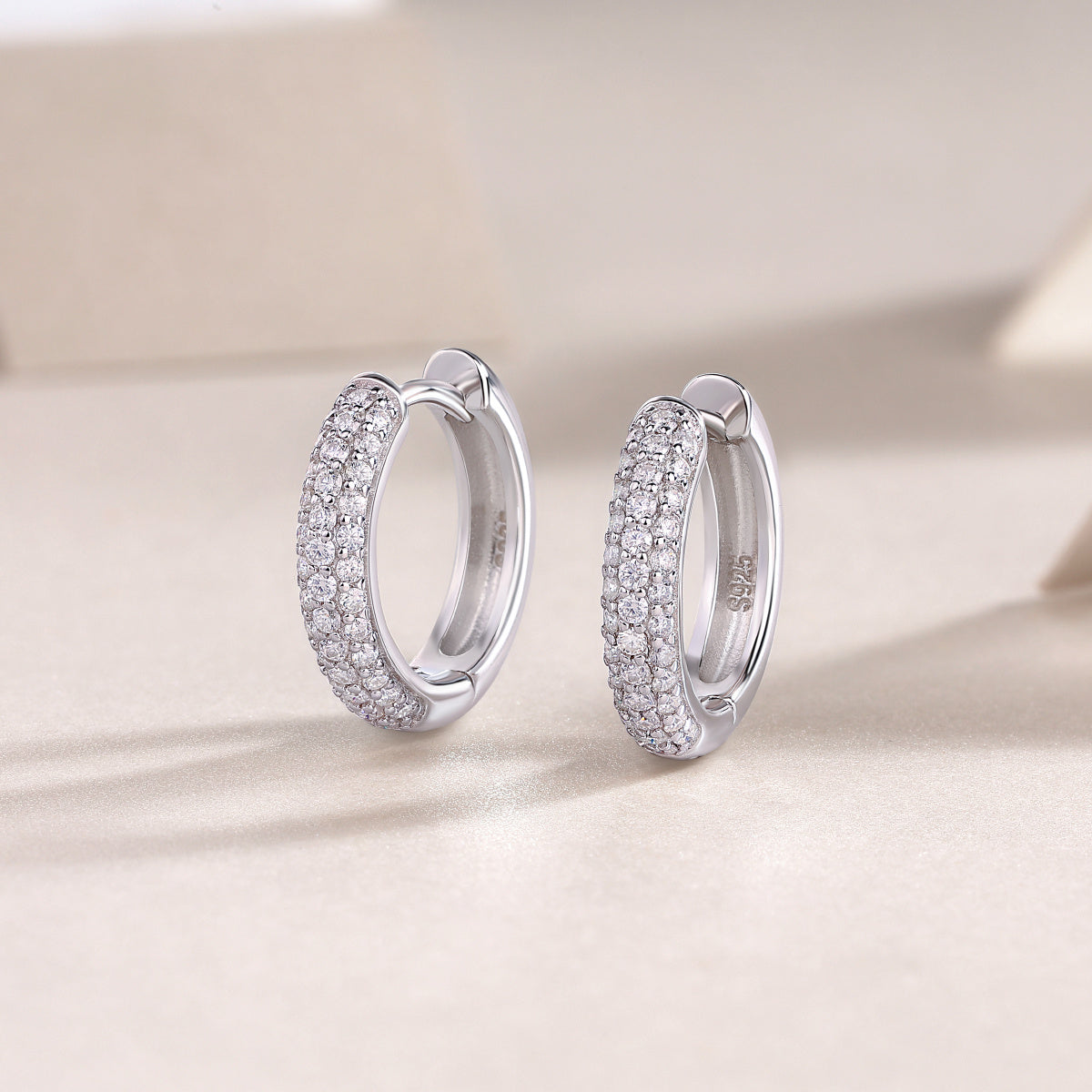 Elegant Curved Hoop Moissanite Silver Earrings