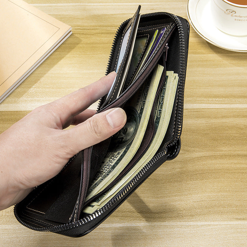 3 Section Leather Wallet with Zipper
