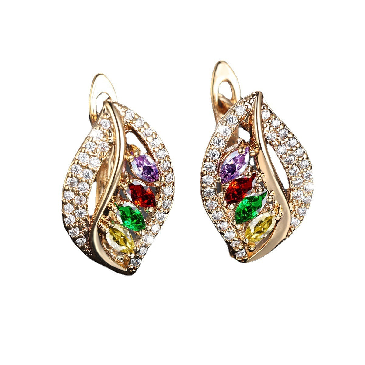 Elegant Leaf-Shaped Rhinestone Earrings