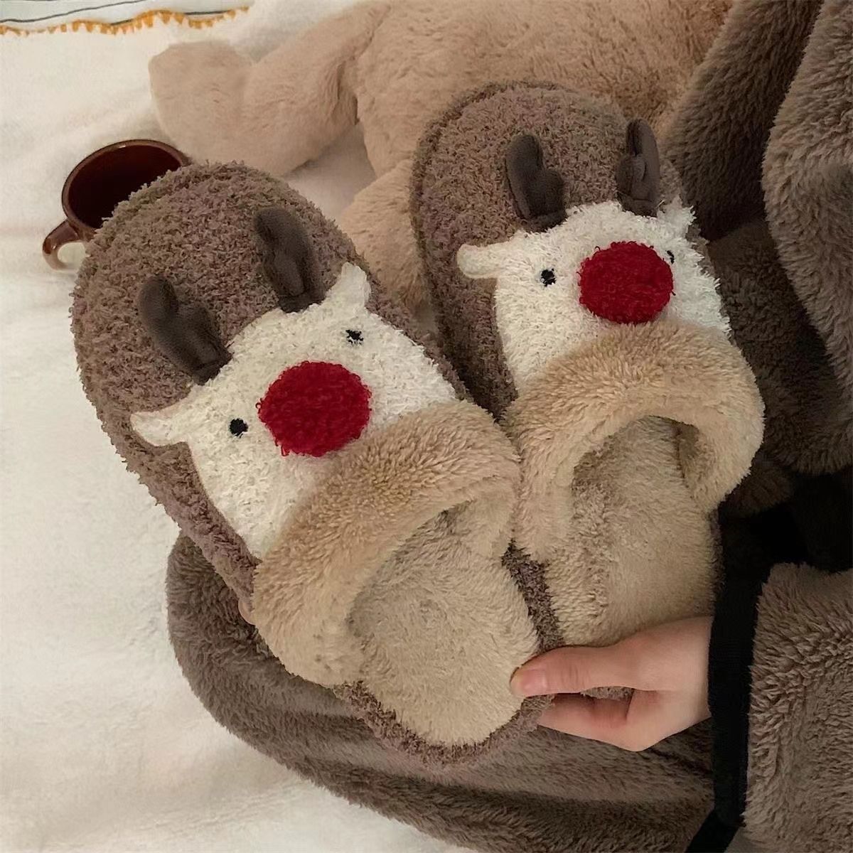 Christmas Elk Plush Slippers