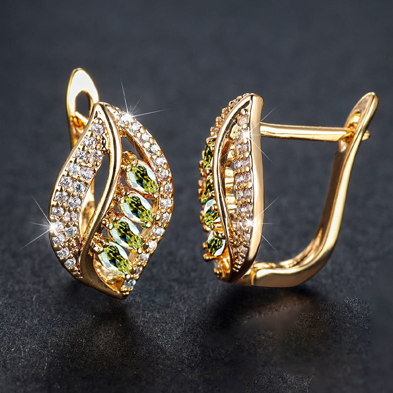 Elegant Leaf-Shaped Rhinestone Earrings
