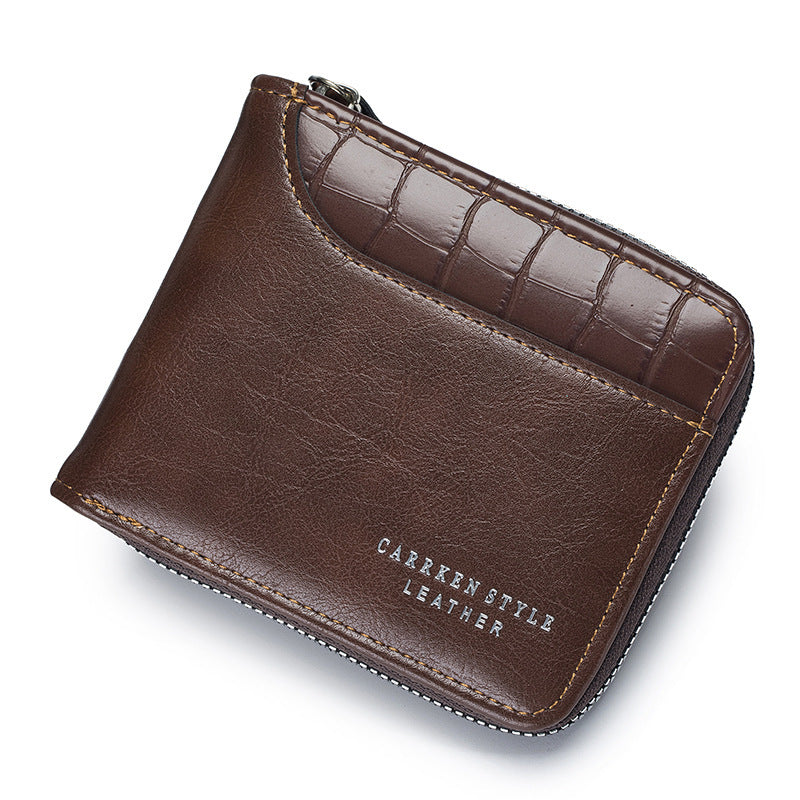 3 Section Leather Wallet with Zipper