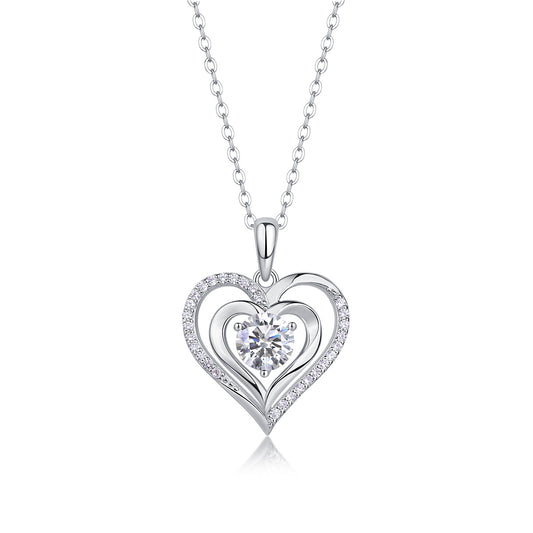 Heart 2 Heart Moissanite Diamond Silver Pendent Necklace