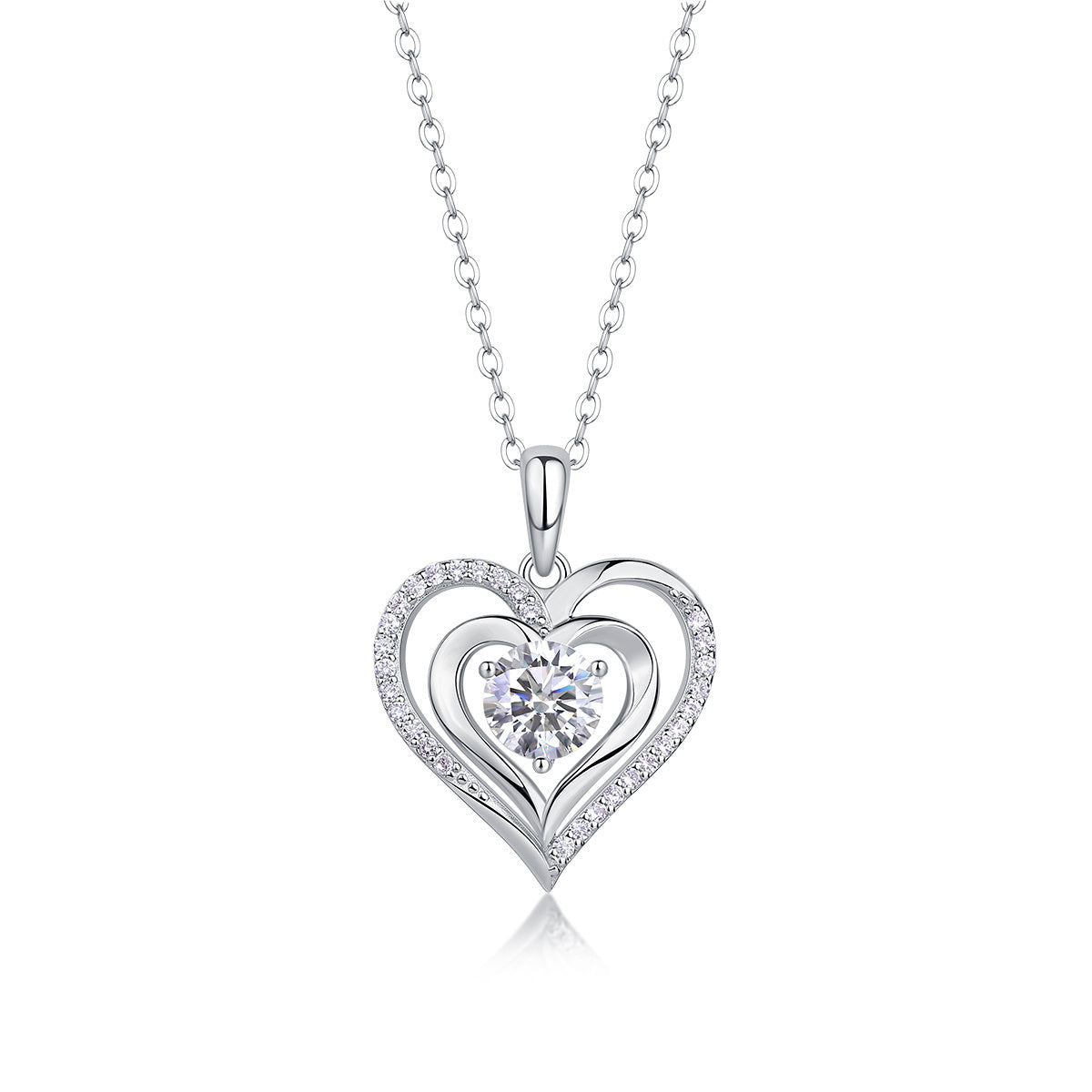 Heart To Heart Moissanite Diamond Silver Pendent Necklace
