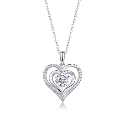 Heart To Heart Moissanite Diamond Silver Pendent Necklace