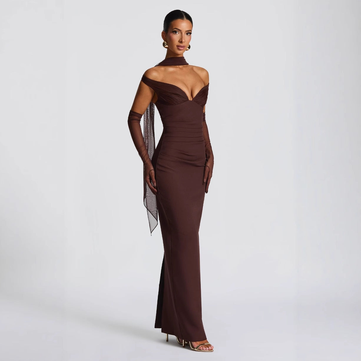 Sexy Evening Gown with Neck Scarf