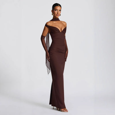 Sexy Evening Gown with Neck Scarf