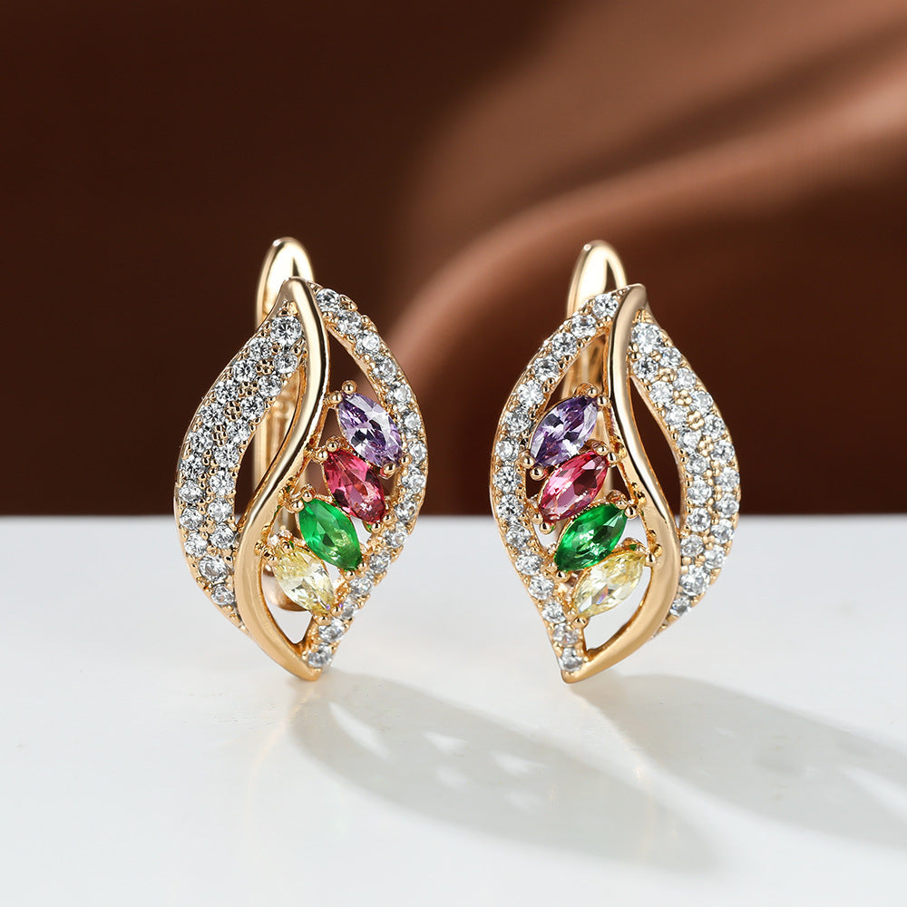 Elegant Leaf-Shaped Rhinestone Earrings