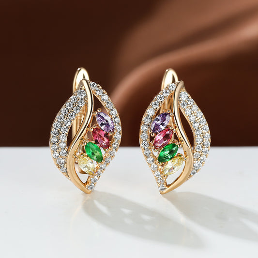 Elegant Leaf-Shaped Rhinestone Earrings