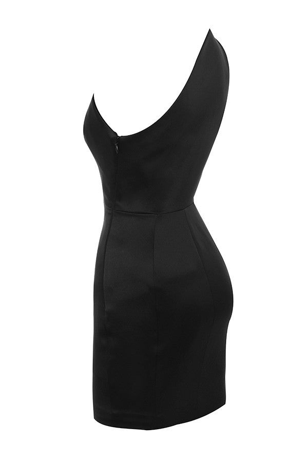 Elegant Black Slanted-Shoulder Dress