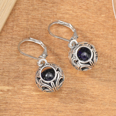 Vintage Engraving Hollow Blue Drop Earrings