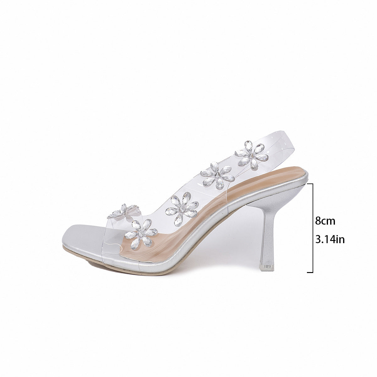 Square Toe Transparent Flower Sandal Heels