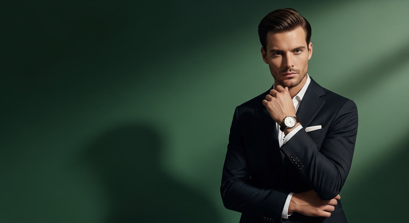 Man in a dark suit with a watch