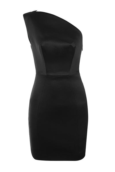 Elegant Black Slanted-Shoulder Dress