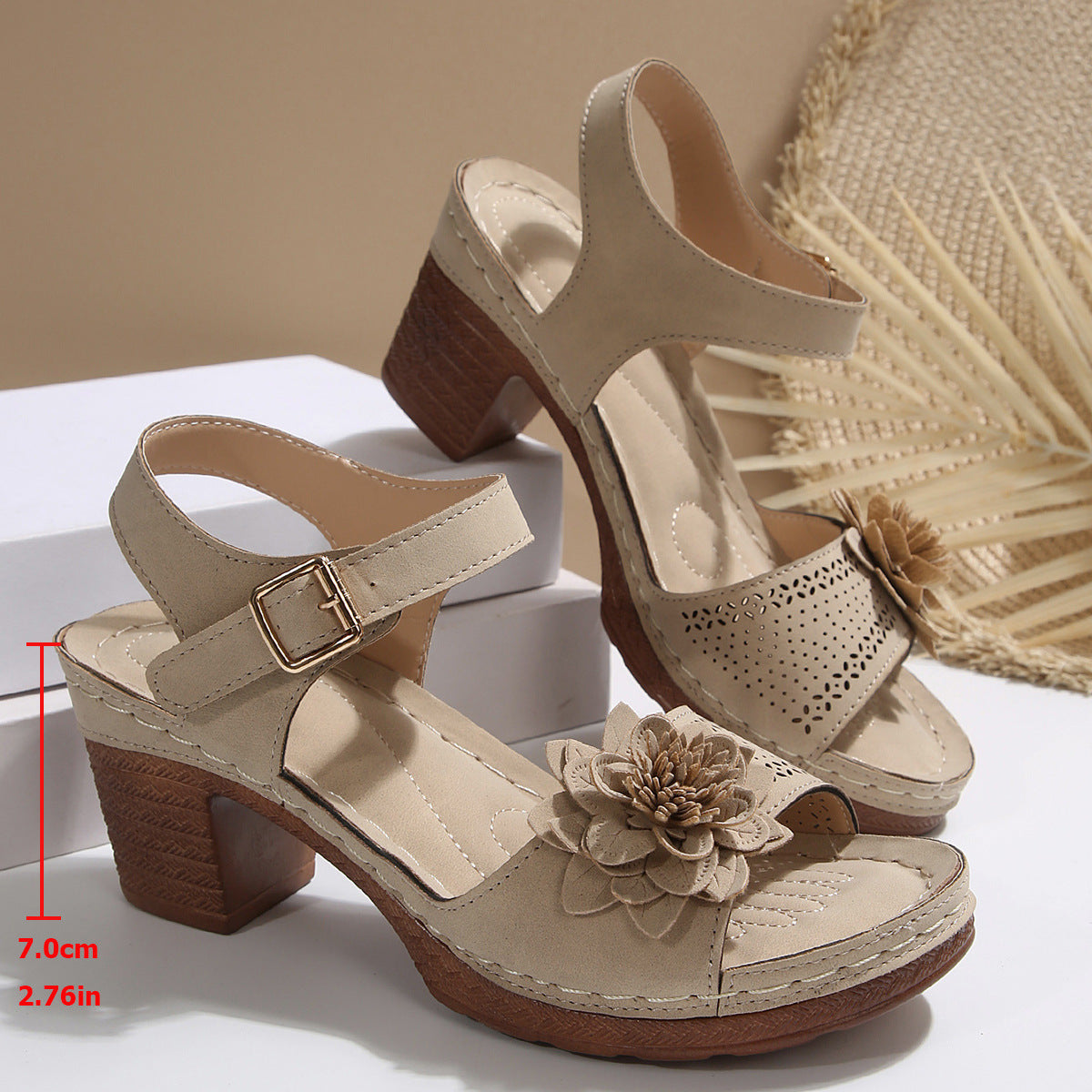 Flowers Chunky Heeled Sandals