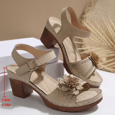 Flowers Chunky Heeled Sandals
