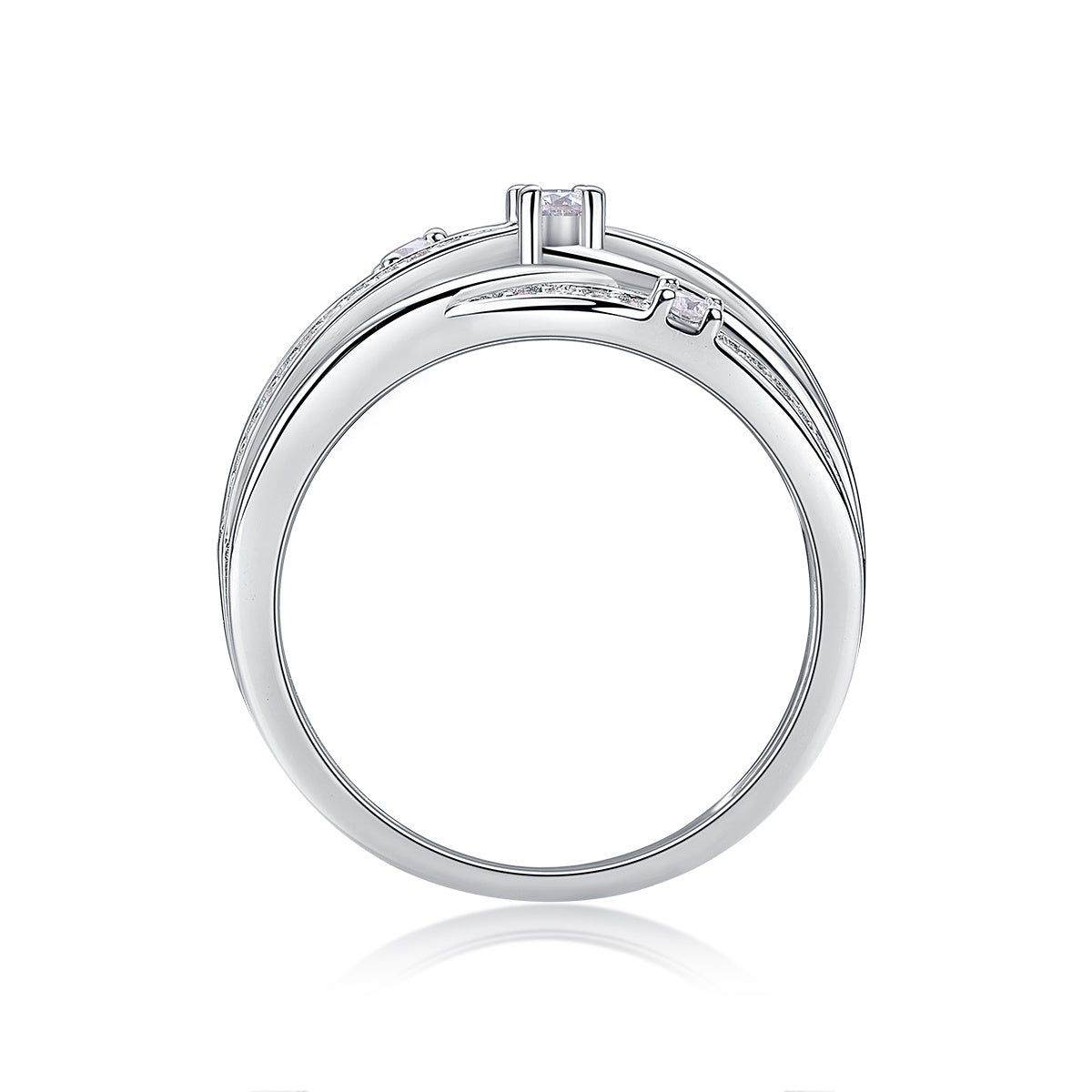 Elegant Triple Layer Moissanite Diamond Silver Ring