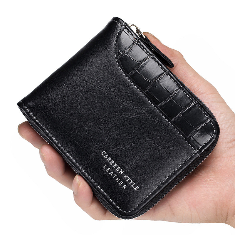 3 Section Leather Wallet with Zipper
