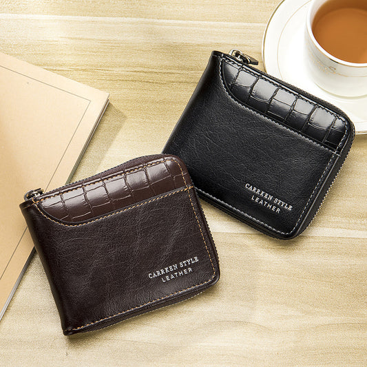 3 Section Leather Wallet with Zipper