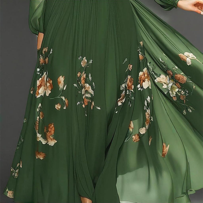 Elegant Green Off-Shoulder Floral Dress