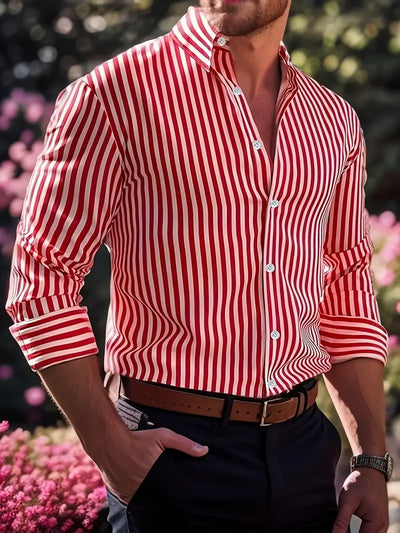 Striped Long Sleeve Collared Shirt