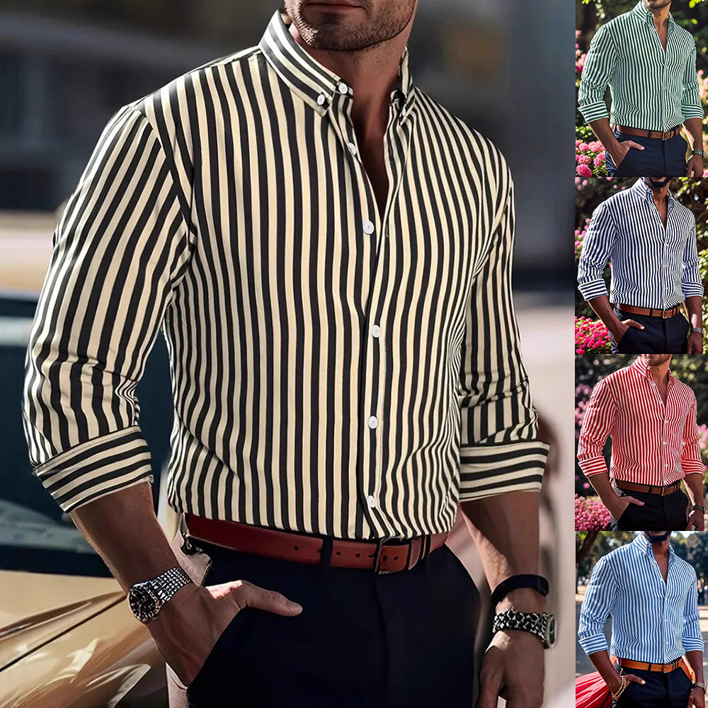 Striped Long Sleeve Collared Shirt