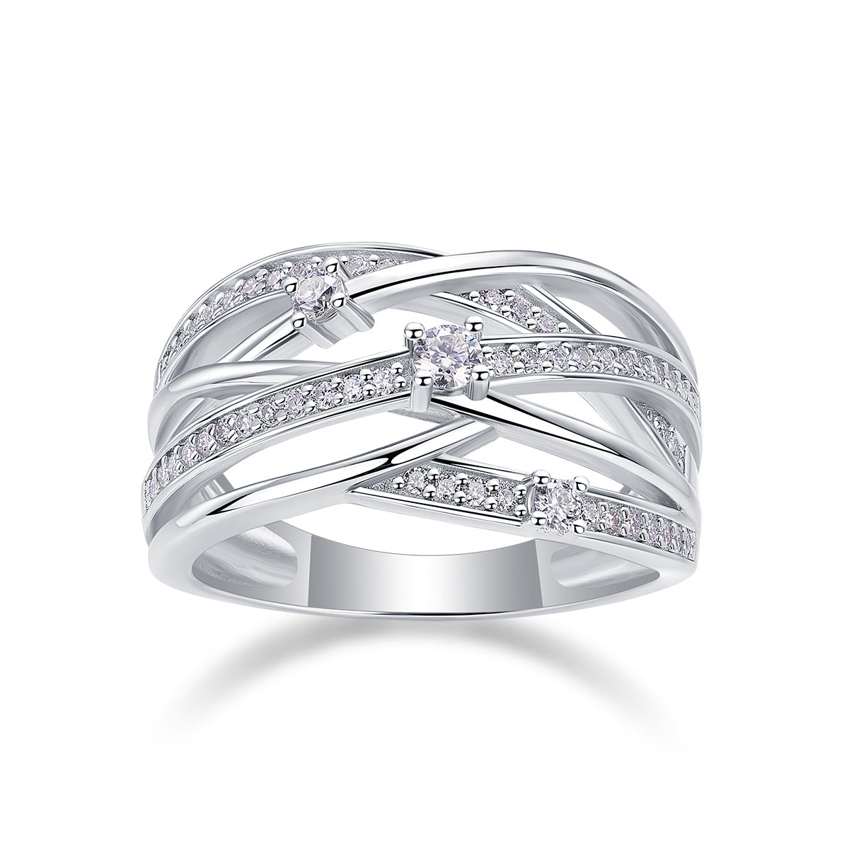 Elegant Triple Layer Moissanite Diamond Silver Ring