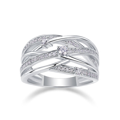 Elegant Triple Layer Moissanite Diamond Silver Ring
