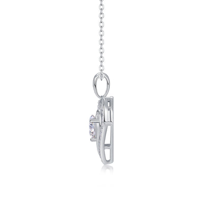 Heart To Heart Moissanite Diamond Silver Pendent Necklace