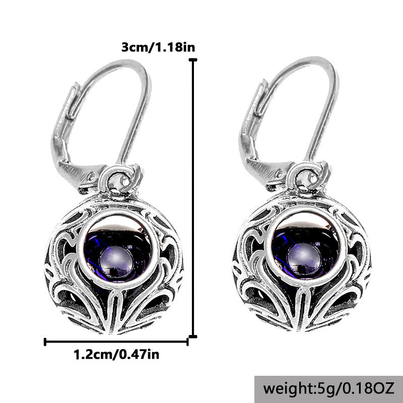Vintage Engraving Hollow Blue Drop Earrings