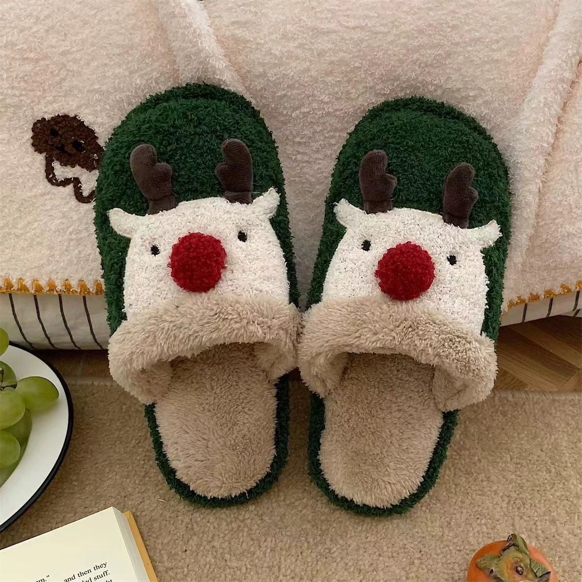 Christmas Elk Plush Slippers
