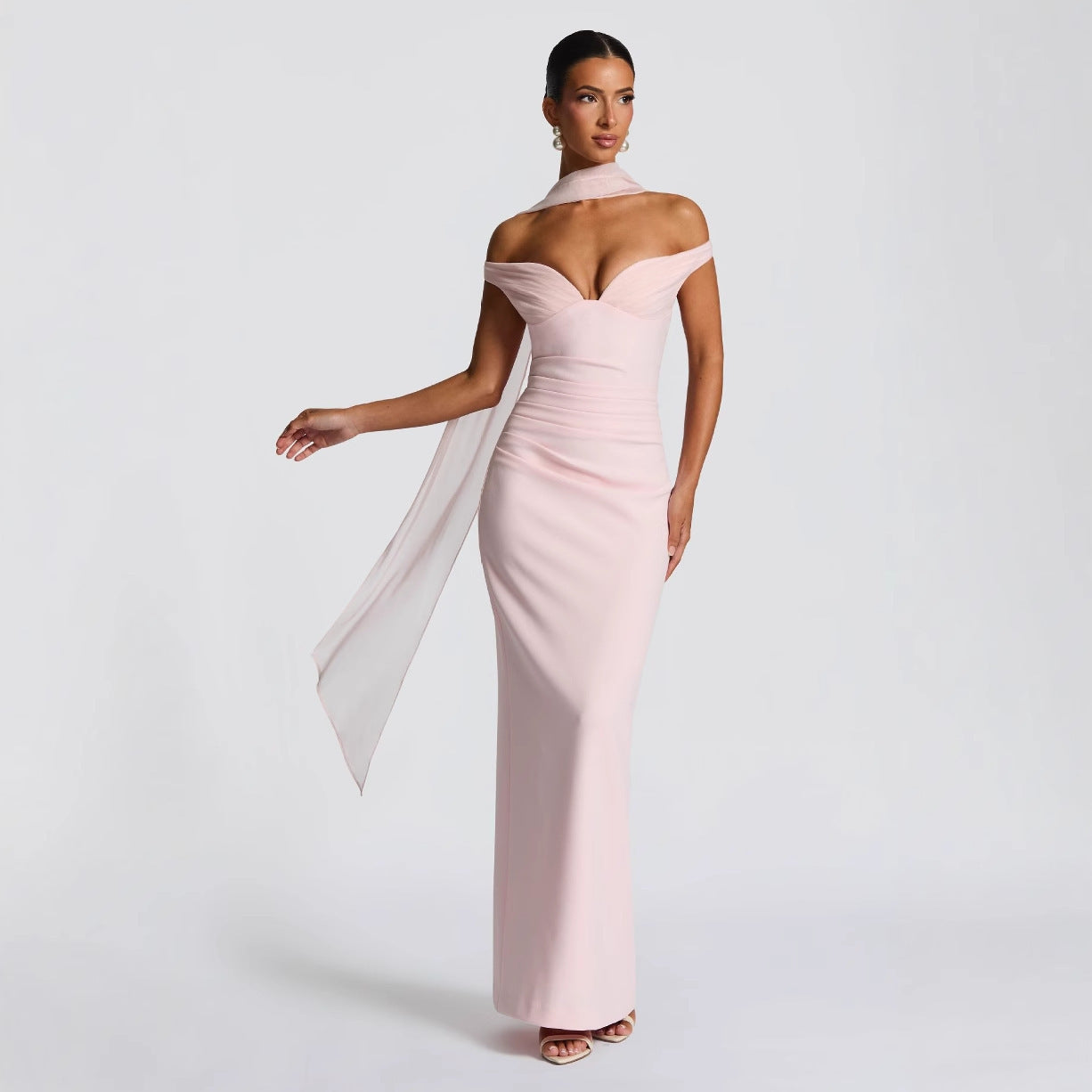 Sexy Evening Gown with Neck Scarf