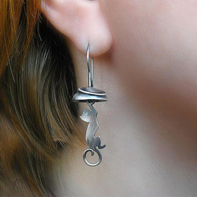 Just Hanging Around Cat Earrings