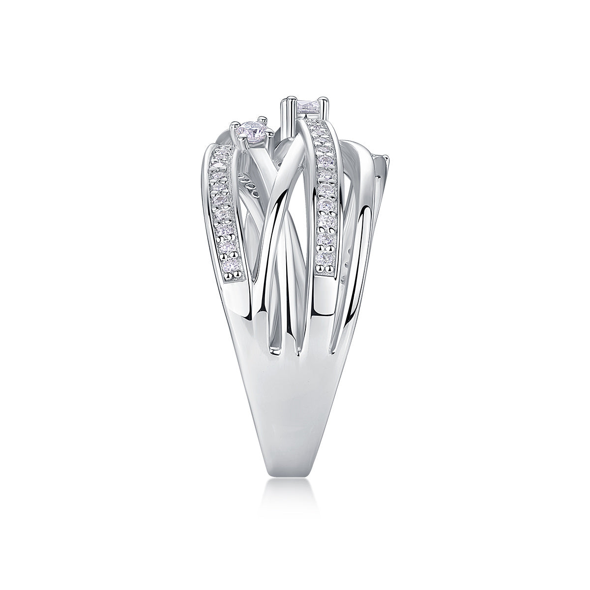 Elegant Triple Layer Moissanite Diamond Silver Ring