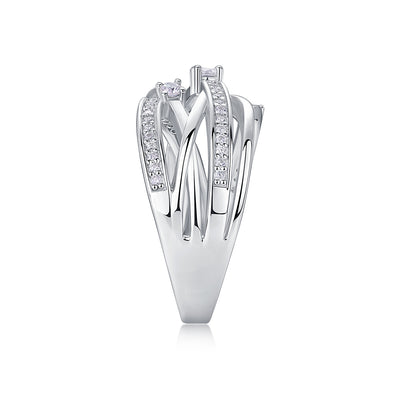 Elegant Triple Layer Moissanite Diamond Silver Ring