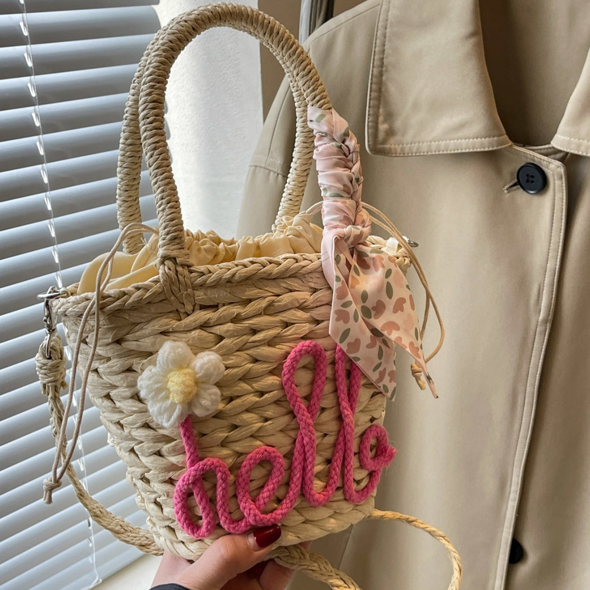 Cross Body Woven Straw Handbag