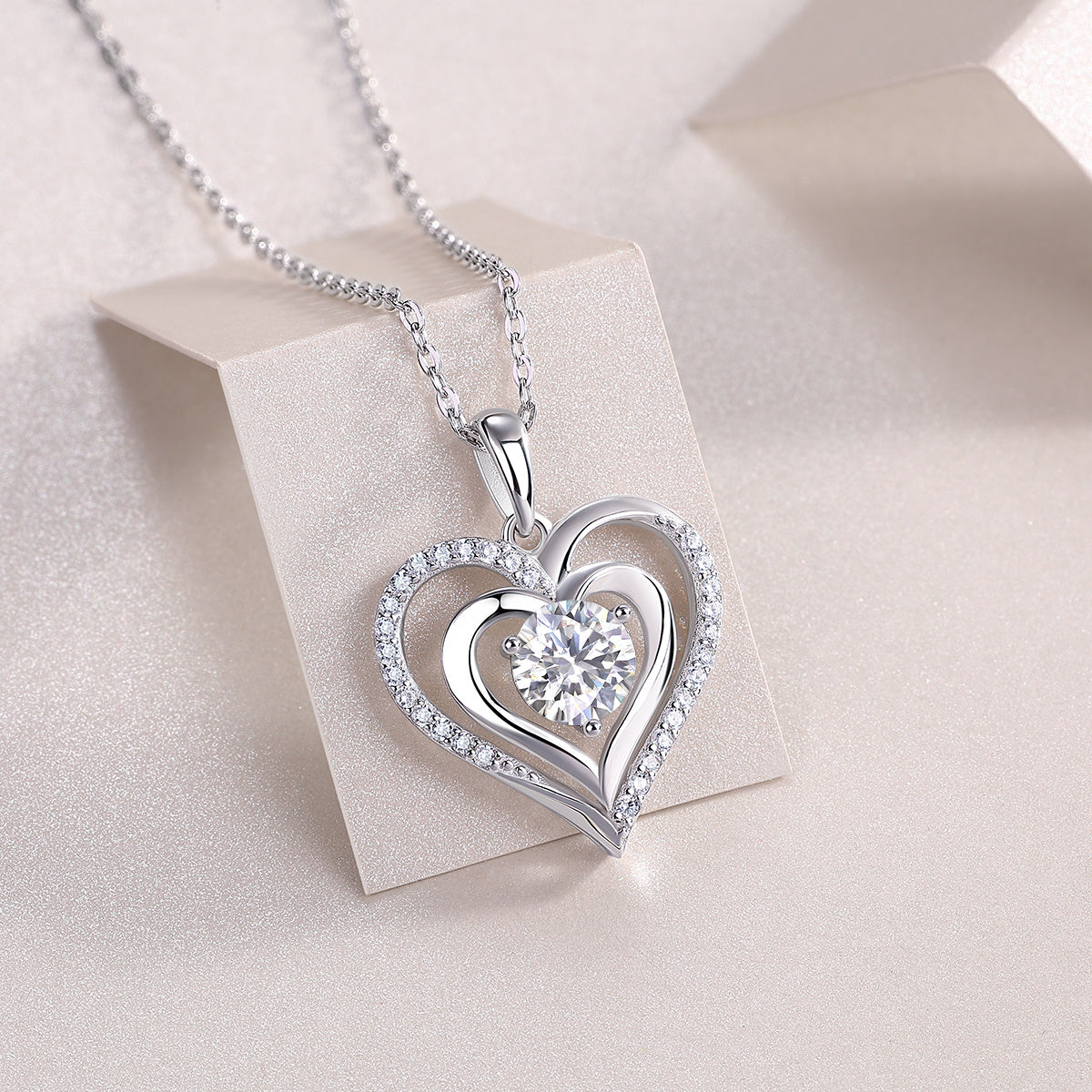 Heart To Heart Moissanite Diamond Silver Pendent Necklace