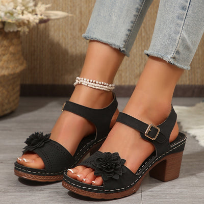 Flowers Chunky Heeled Sandals