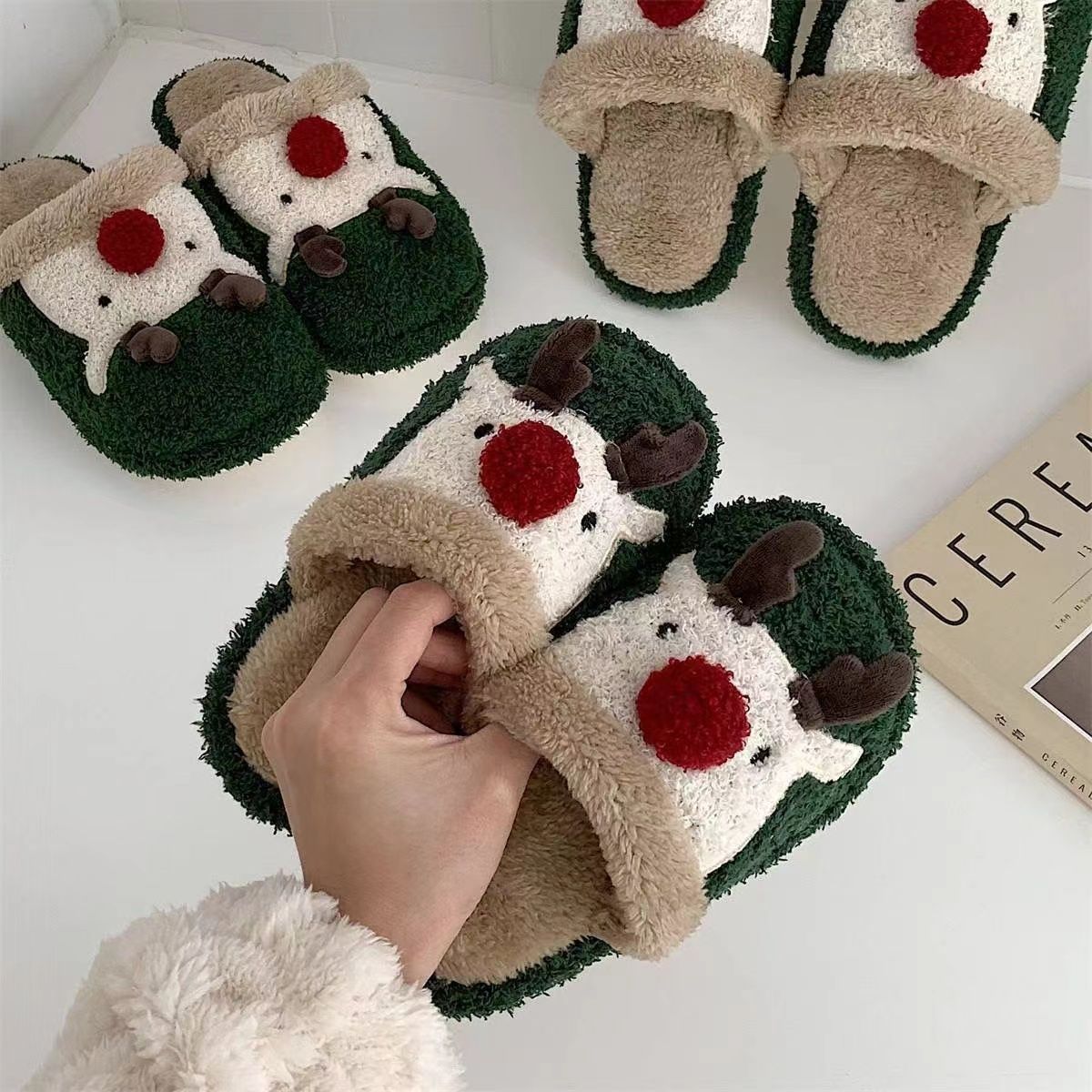 Christmas Elk Plush Slippers