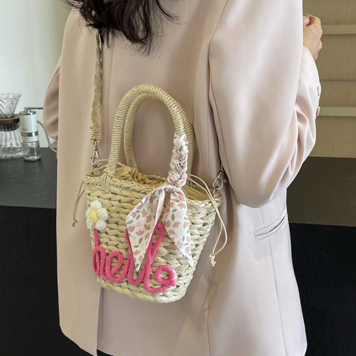 Cross Body Woven Straw Handbag