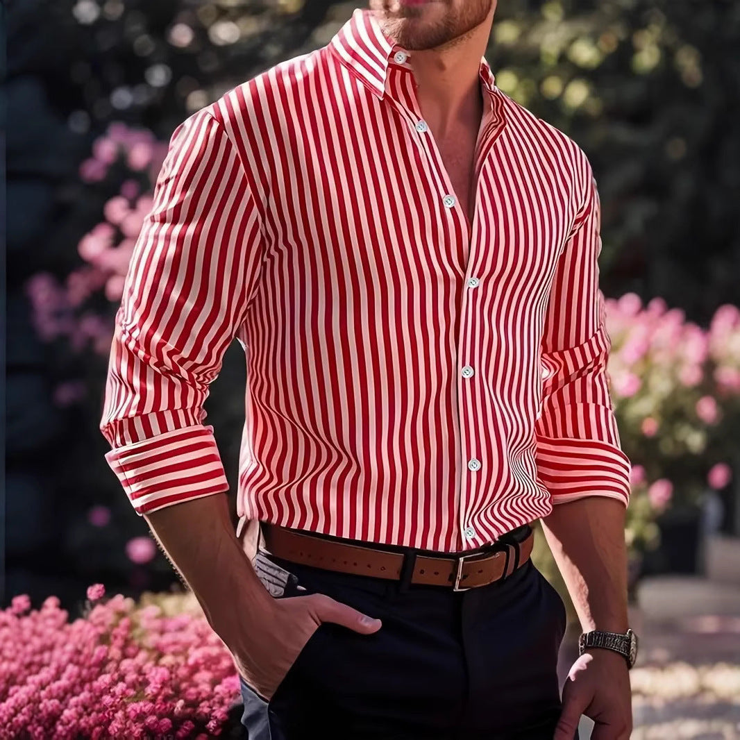 Striped Long Sleeve Collared Shirt