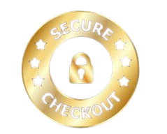 Gold circular badge with 'Secure Checkout' text and padlock icon